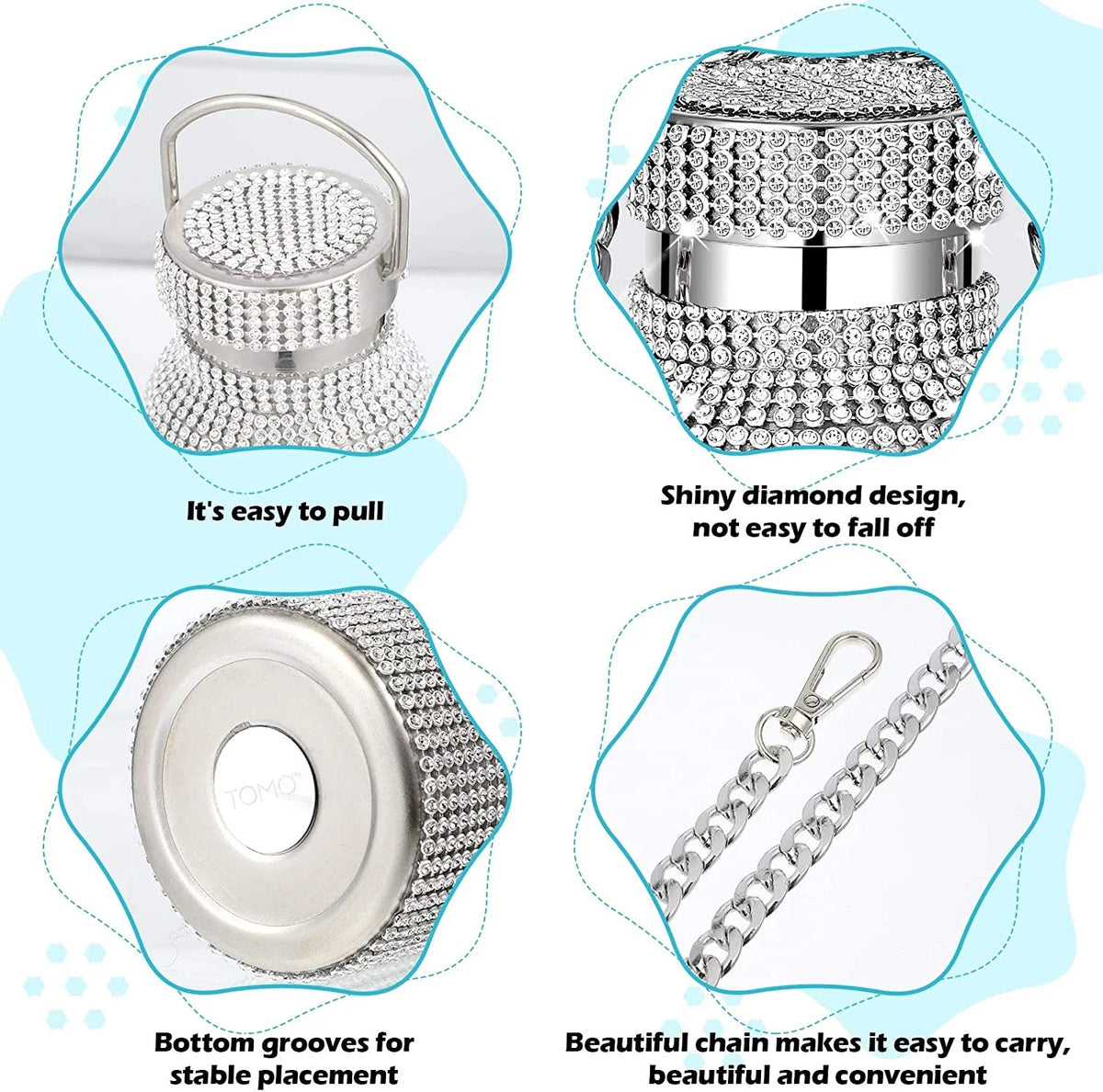 Silver Stainless Steel Insulated Water Bottle with Chain S3661