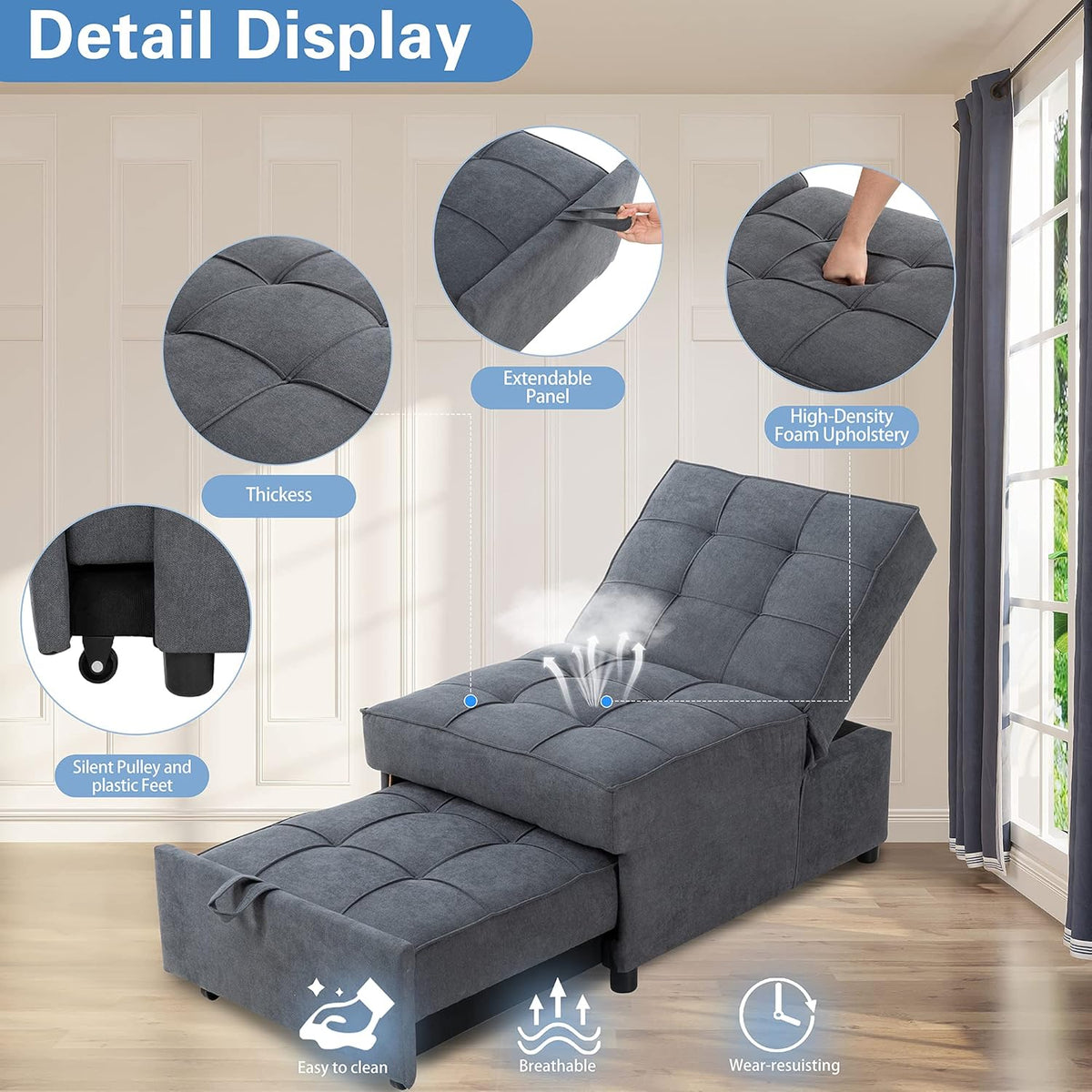 Convertible Chair Sofa Bed with Adjustable Backrest Z3010