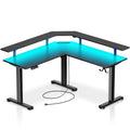 Black Electric Height Adjustable L Shaped Desk with LED Light and Power Outlet D253757