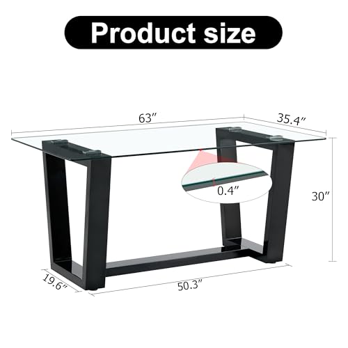 Glass Dining Table Set for 6 with Black Bracket Pedestal H1532