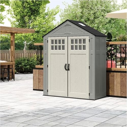 Heavy-Duty Resin Outdoor Shed with Double Doors and Windows, Dove Gray L5975