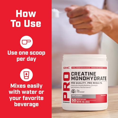 Creatine Monohydrate Powder, 5g Creatine Per Serving, 50 Servings H6538