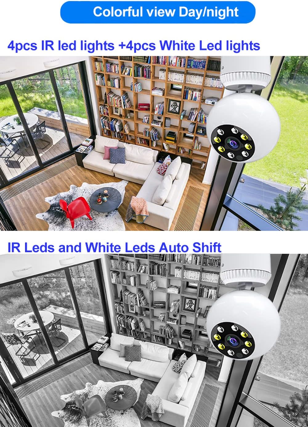 2MP 1080P Wireless Lightbulb Powered PTZ Security Camera with E27 Bulb Connector, Pack of 2 I44126