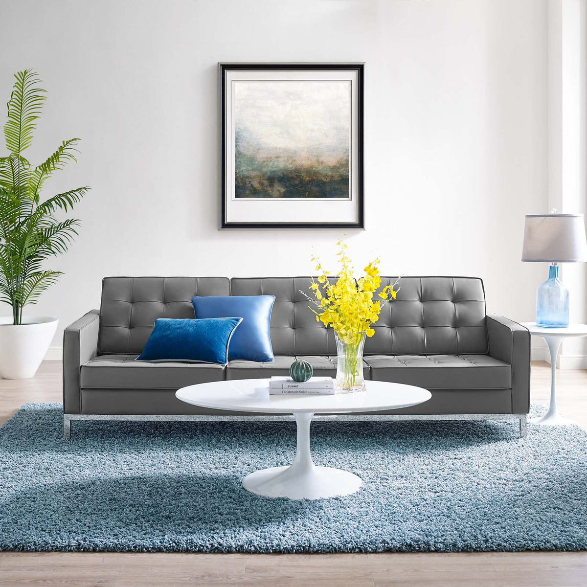 Gray Faux Leather Sofa F8710