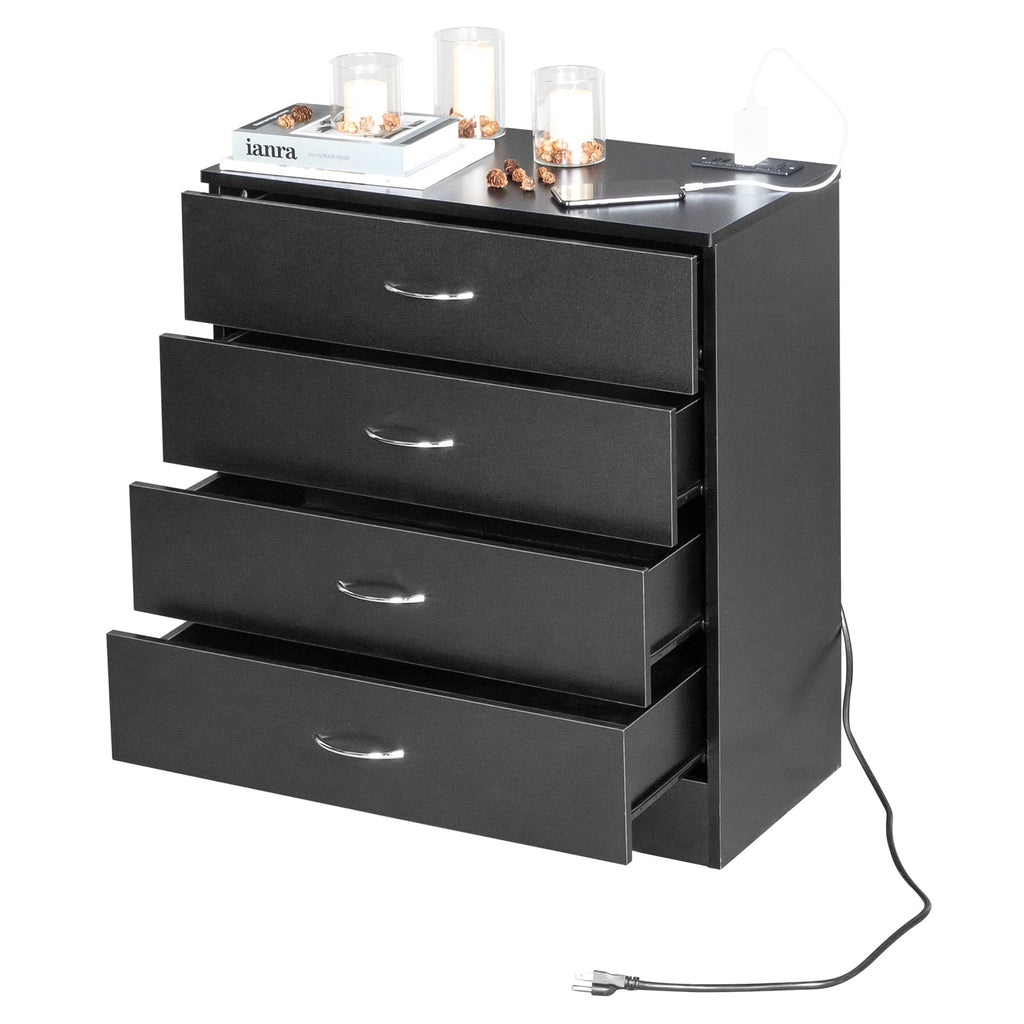 Black 4 Drawer Dresser with Power Outlets C58824