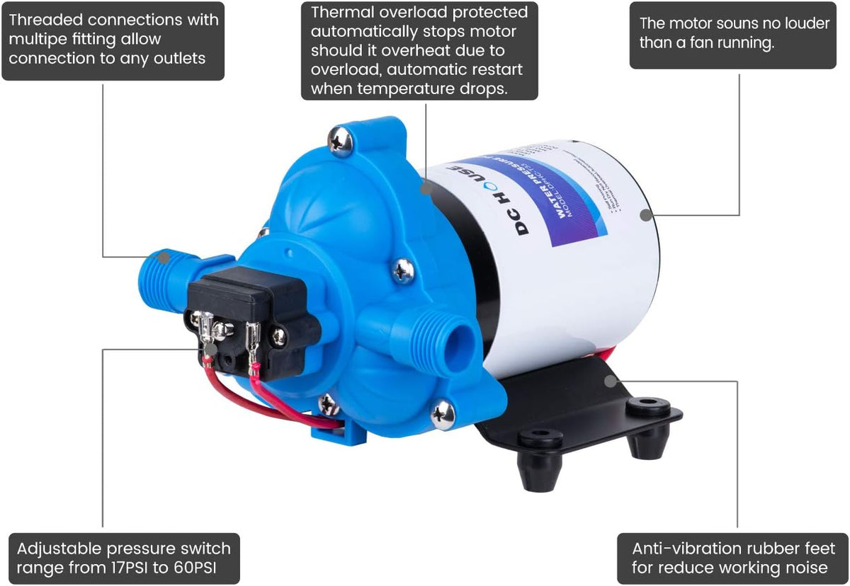 12V Self Priming Diaphragm Pump with Pressure Switch 3.0GPM 45PSI Pack of 2 A254