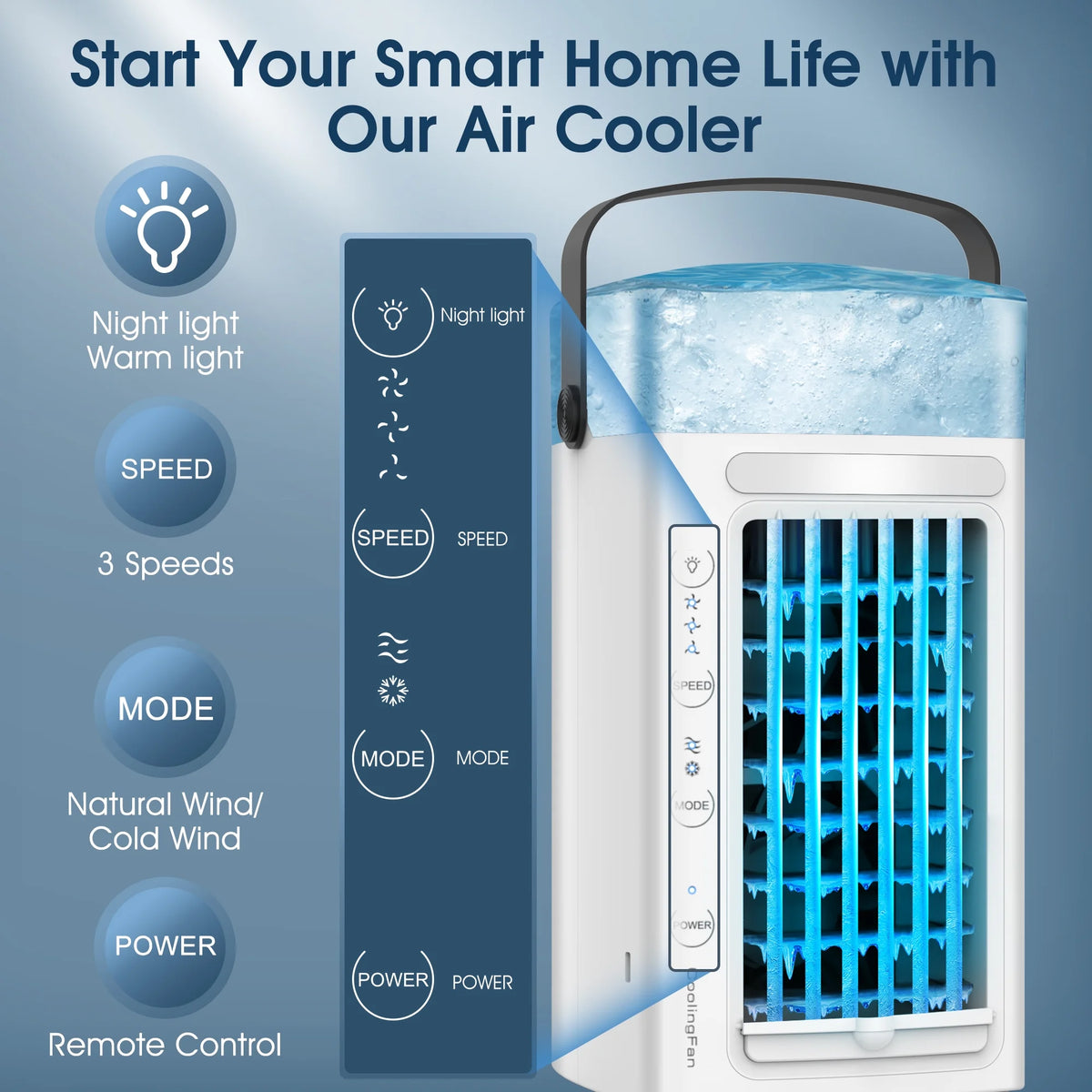 Portable Air Conditioner Desk Fan Humidifier 3 Speeds LED Light G9663