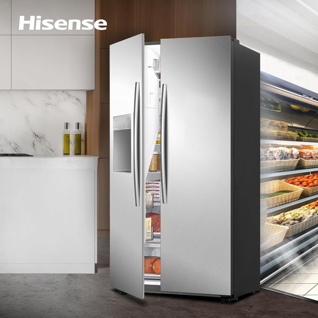 Stainless Steel Freestanding Side-by-Side Fridge Freezer with Water and Ice Dispenser D39495