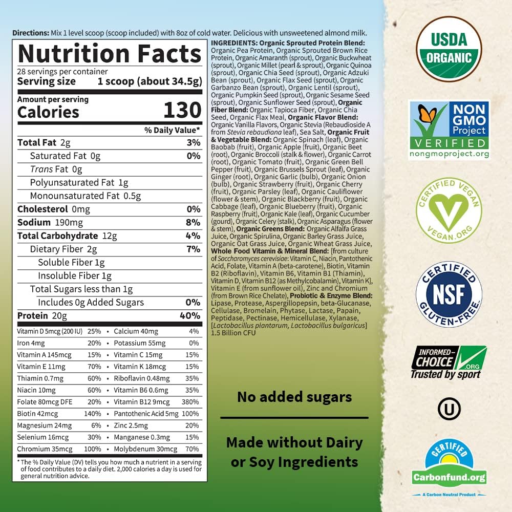 Vanilla Plant Based Protein Powder Meal Replacement Shake, 28 Servings, Pack of 2 G4145