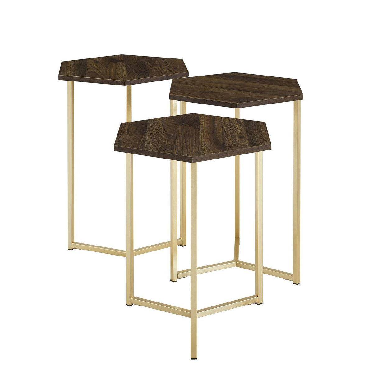 Set of 3 Geometric Nesting Accent Tables Dark Walnut/Gold Z621429