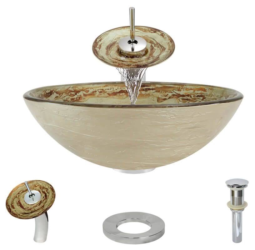 Glass Vessel Sink with Chrome Waterfall Faucet T234