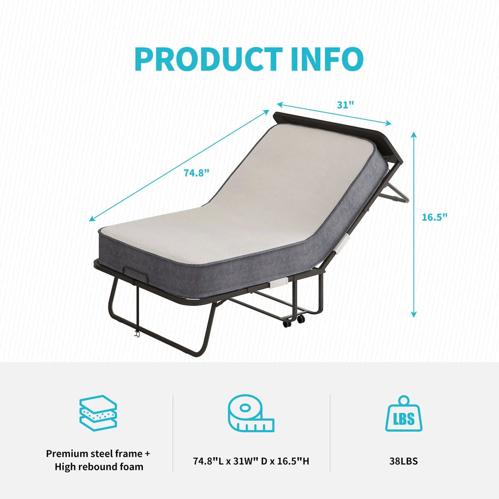 Folding Bed with Memory Foam Mattress and Headboard R644827