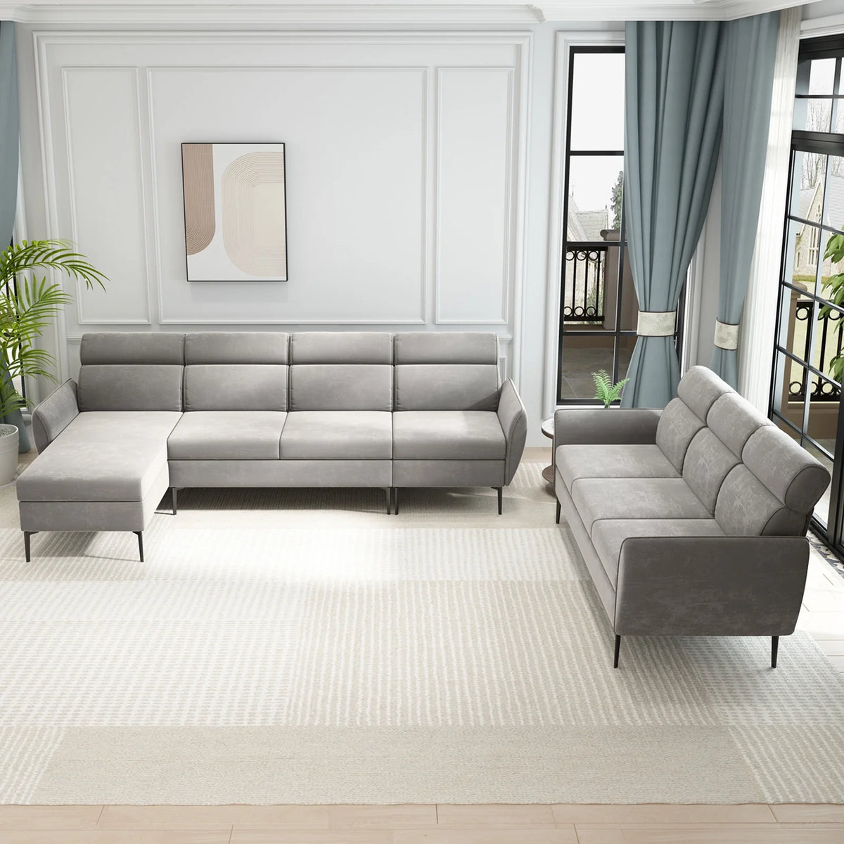 Linen Fabric L-shaped Sectional Sofa Q33908