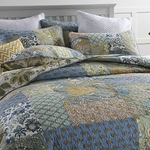 Azure Blue 100% Cotton Queen Size 3-Piece Quilt Set B652