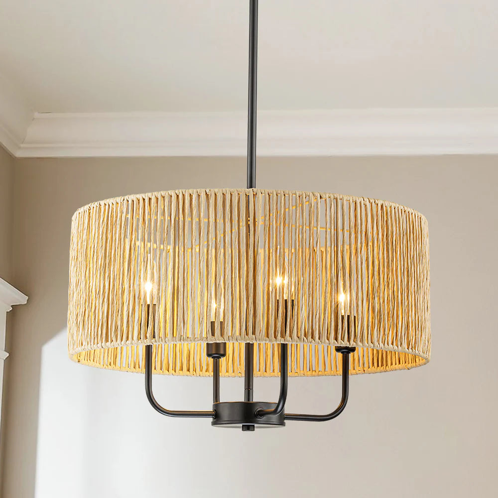 4-Light Handwoven Rope Drum Chandelier H73537