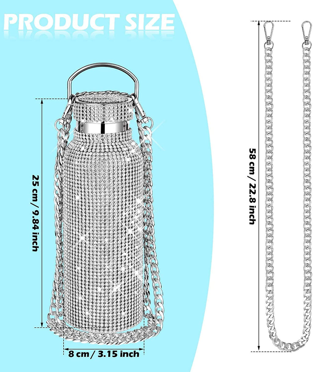 Silver Stainless Steel Insulated Water Bottle with Chain S3661