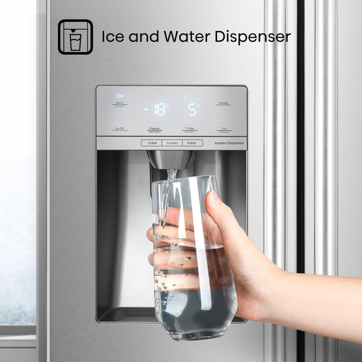 Stainless Steel Freestanding Side-by-Side Fridge Freezer with Water and Ice Dispenser D39495