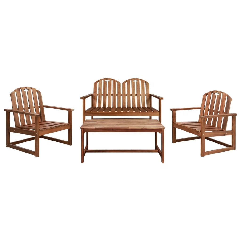 Set of 4 Acacia Wood Patio Lounge Set with Garden Bench and Coffee Side Table D890