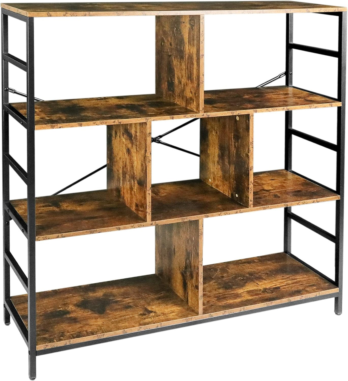 Rustic Brown 3-Tier Bookcase with Open Storage Shelves E630