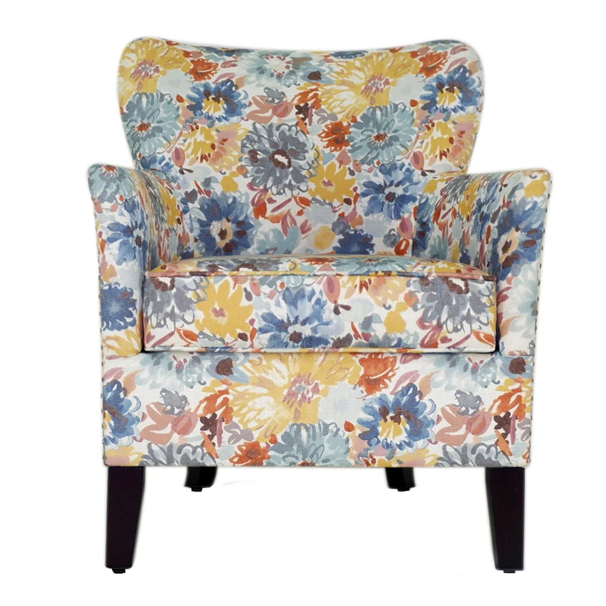 Blue Yellow Brown Floral Polyester Blend Arm Chair G606703