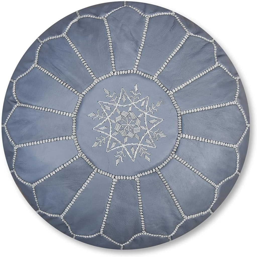 Round Moroccan Pouf Cover Genuine Leather Hand Stitched X693
