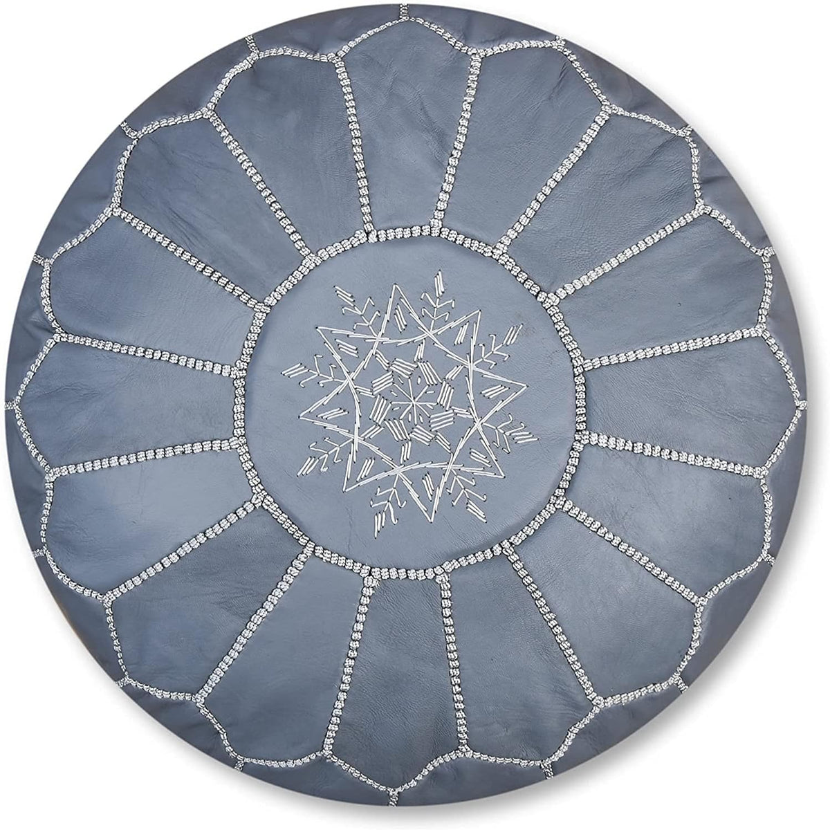 Round Moroccan Pouf Cover Genuine Leather Hand Stitched X693