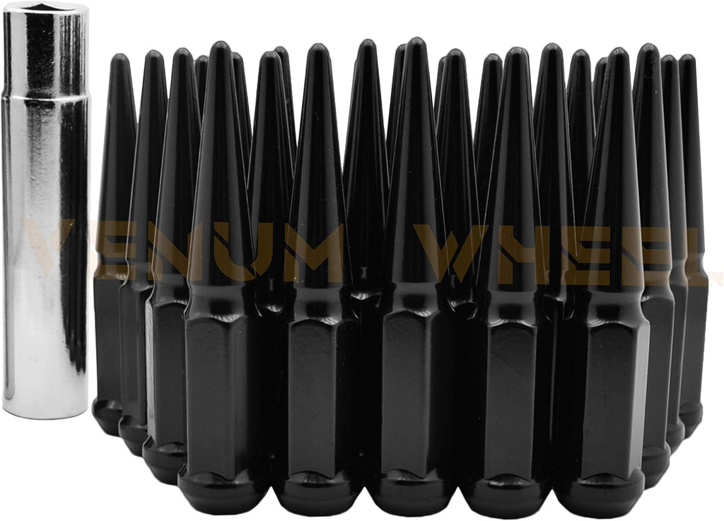 20 Pc Black Solid Spike Metal Lug Nuts with 1 Key X96879