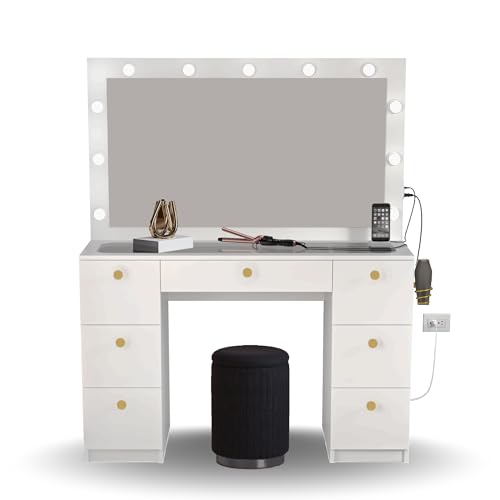 Black 7 Drawer Makeup Vanity Desk with Lights K50863