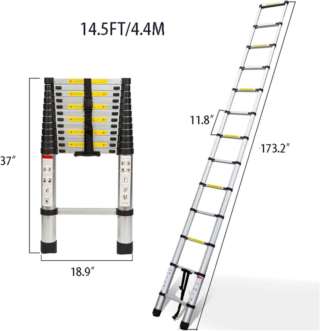 Aluminum Telescopic Extension Ladder, 330 lbs Capacity, 14.5FT G53675