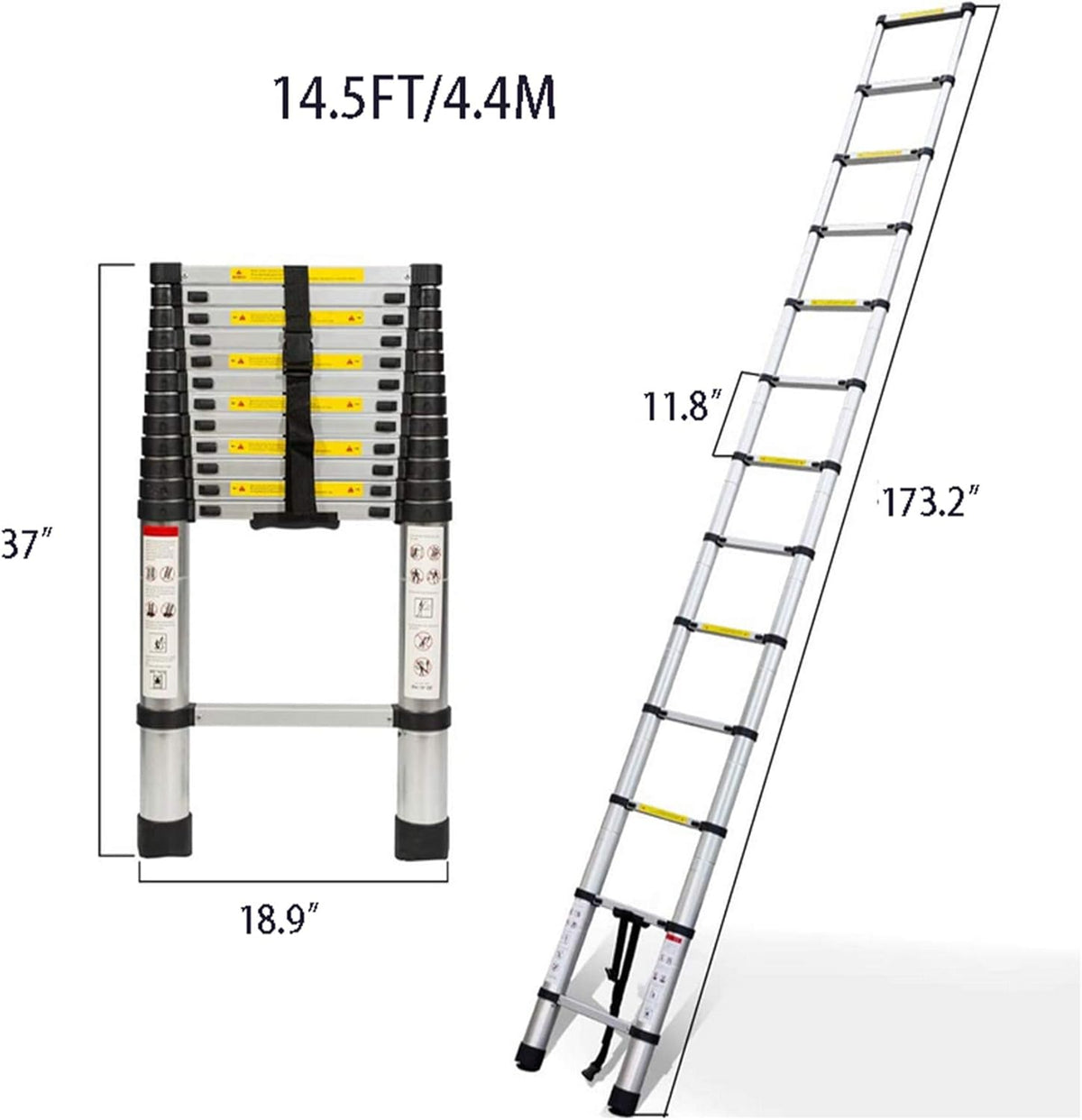 Aluminum Telescopic Extension Ladder, 330 lbs Capacity, 14.5FT G53675