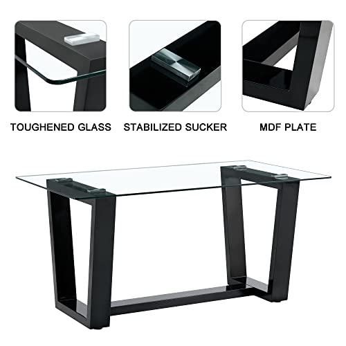 Glass Dining Table Set for 6 with Black Bracket Pedestal H1532