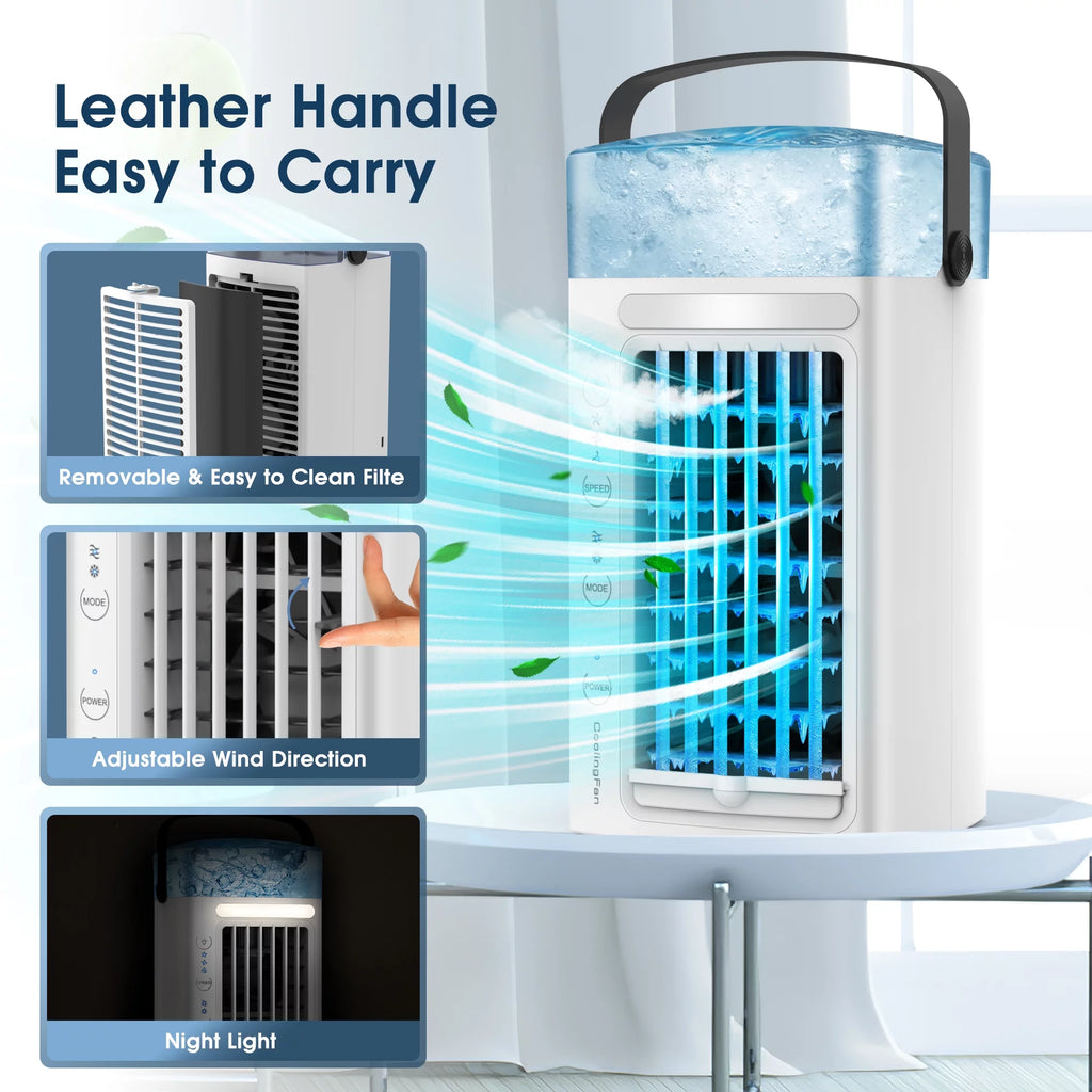 Portable Air Conditioner Desk Fan Humidifier 3 Speeds LED Light G9663