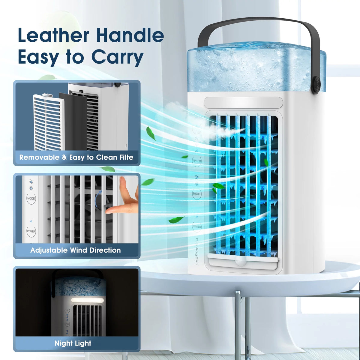 Portable Air Conditioner Desk Fan Humidifier 3 Speeds LED Light G9663