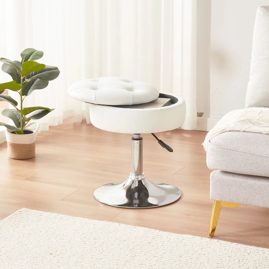 White Swivel PU Leather Vanity Stool Q354