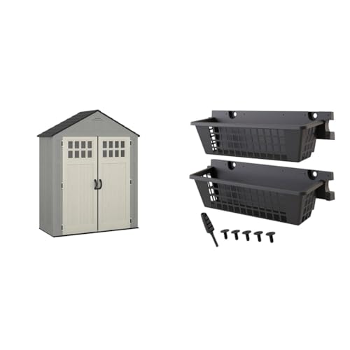 Heavy-Duty Resin Outdoor Shed with Double Doors and Windows, Dove Gray L5975