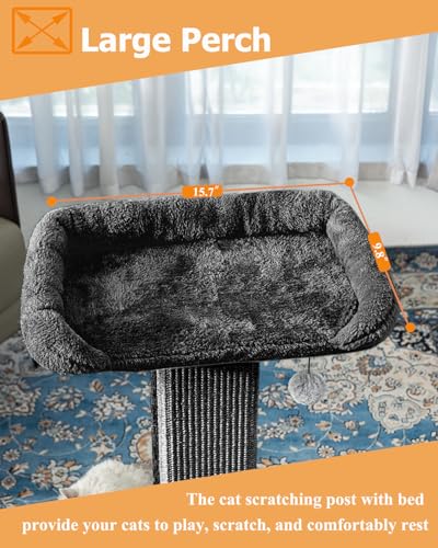 Large Sisal Cat Scratching Post with Plush Perch, Light Grey N192