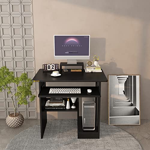 Black Computer Desk with Shelves and Keyboard Tray R260