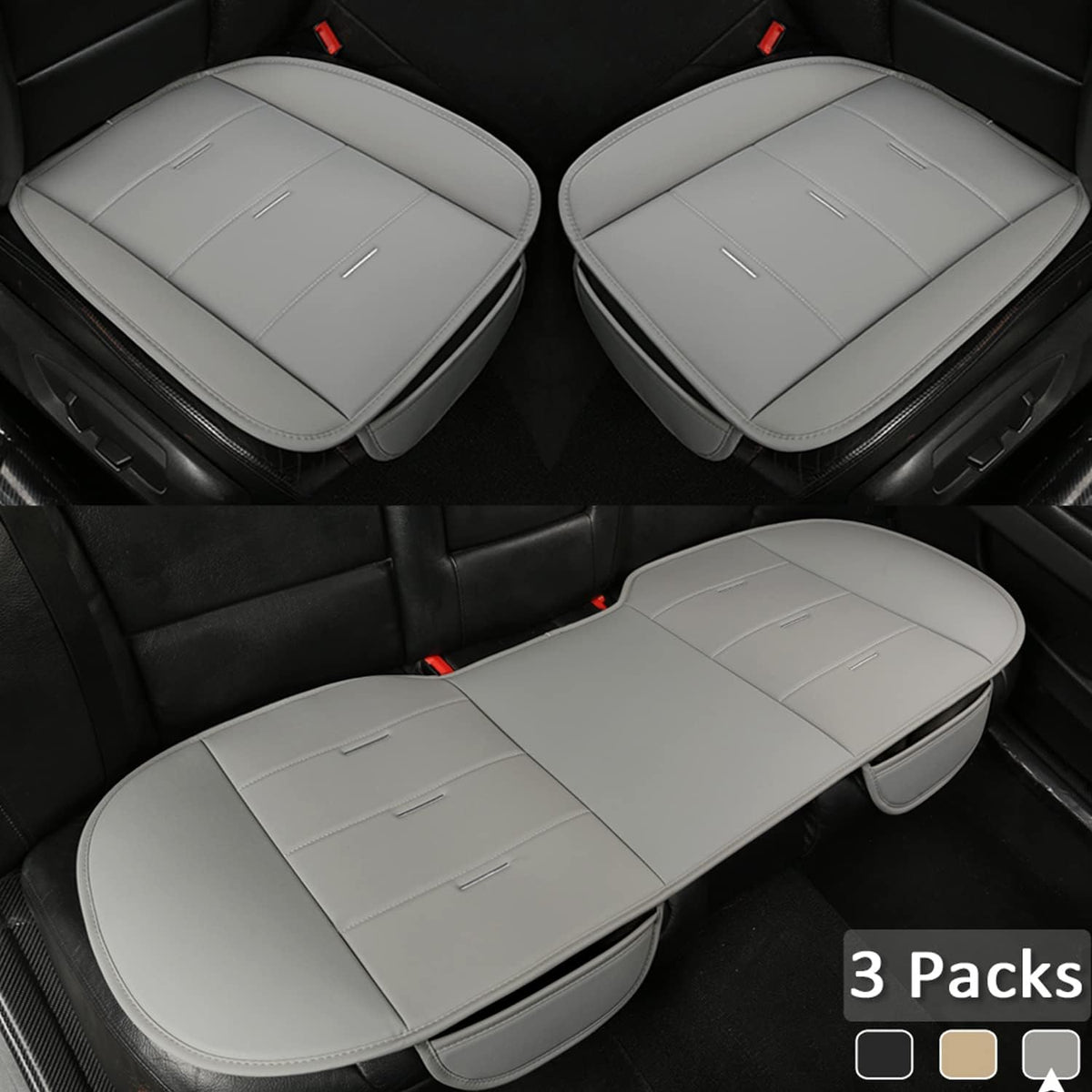 3 Packs Car Seat Covers with Front Protector and Rear Cover Gray T162045