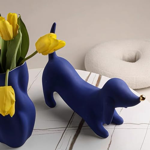 Ceramic Dachshund Dog Figurine 28x22cm Silver Y927253
