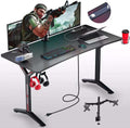 Gaming Desk 55INCH with Power Outlet & Dual Monitor Mount, Carbon Fiber Surface T7278