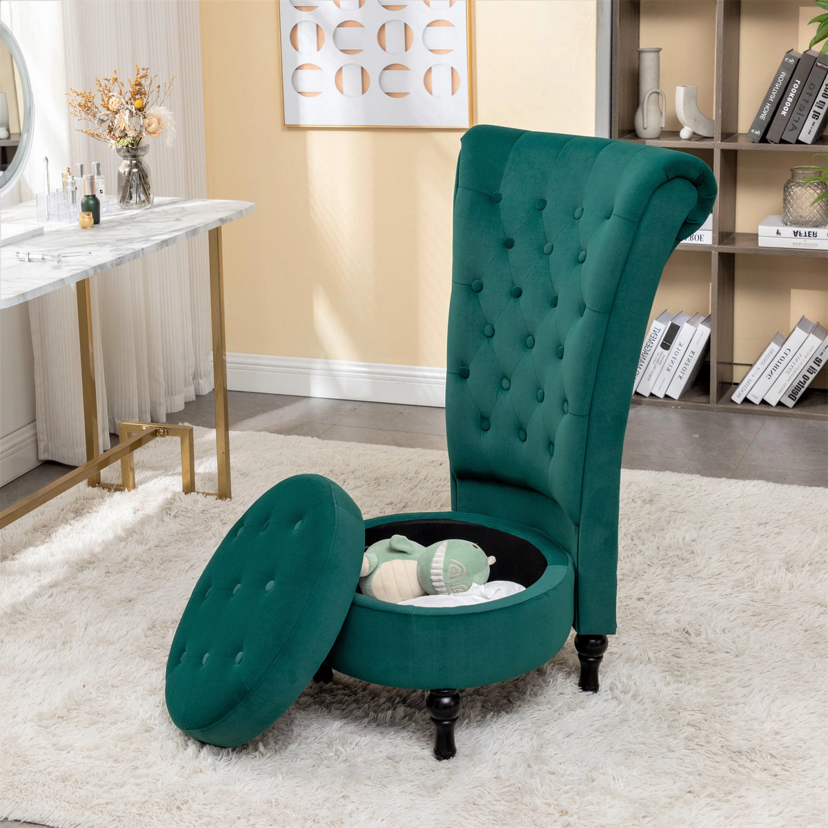 Green Velvet High Back Vanity Chair J996