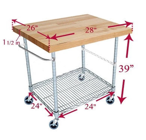 2 Tier Gourmet Cart with Maple Butcher Block Top I16209