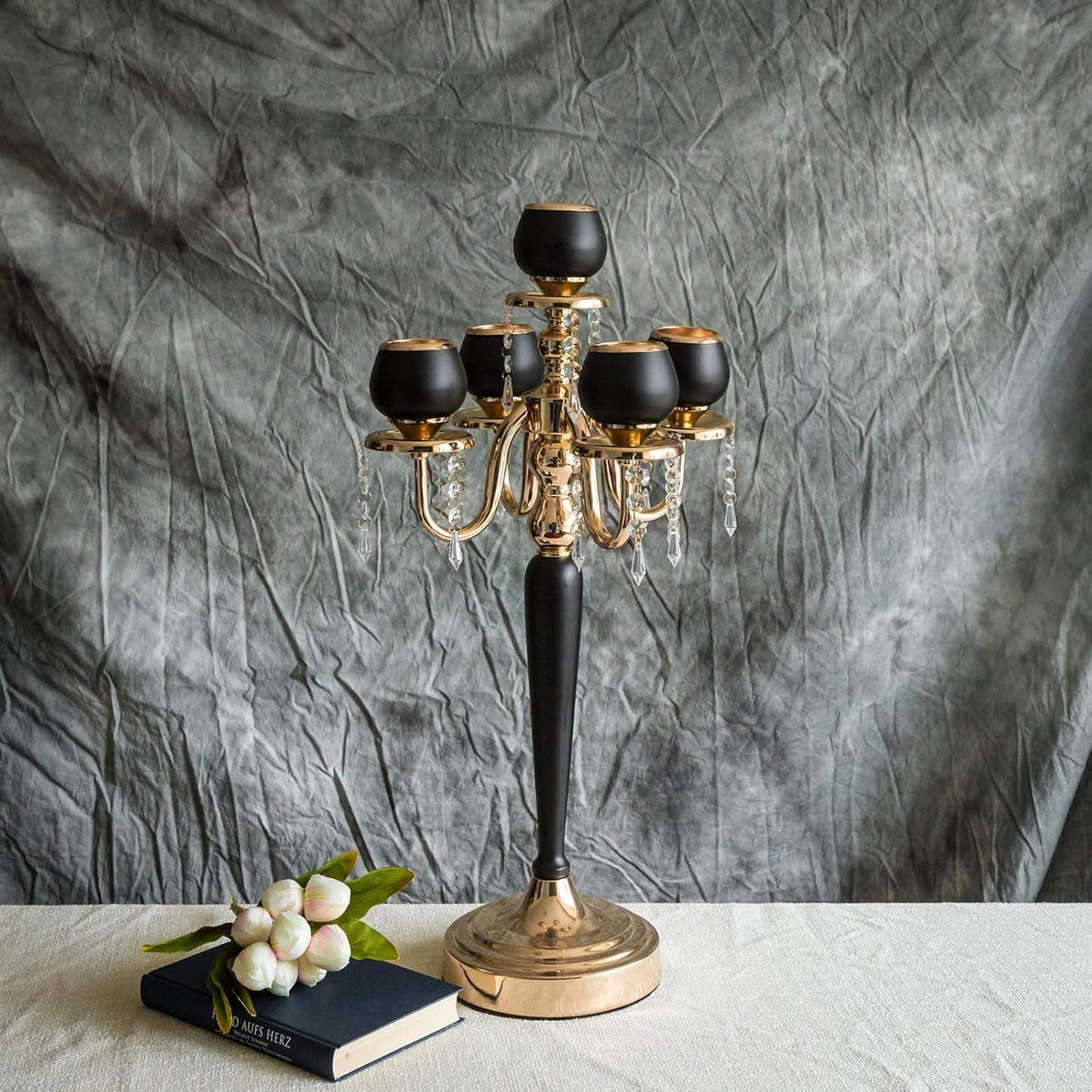 25 Matte Black/Gold Metal Tealight Candle Holder S420158