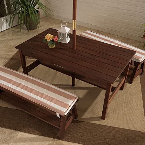 Outdoor Wooden Table & Bench Set with Cushions and Umbrella O160427