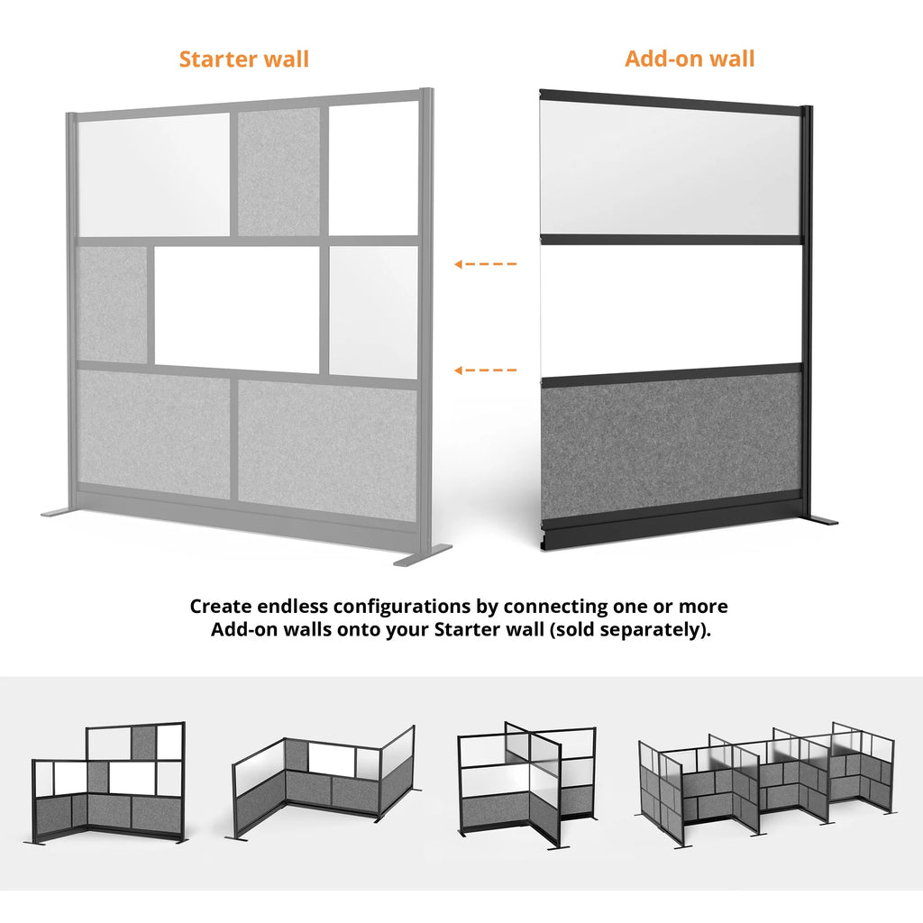 Modular Wall 53in x 70in Add-On with Whiteboard, Frosted Acrylic & Sound Absorbent Panels V31848