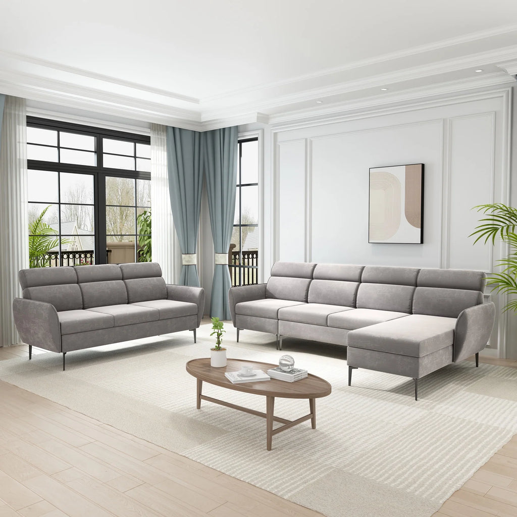 Linen Fabric L-shaped Sectional Sofa Q33908