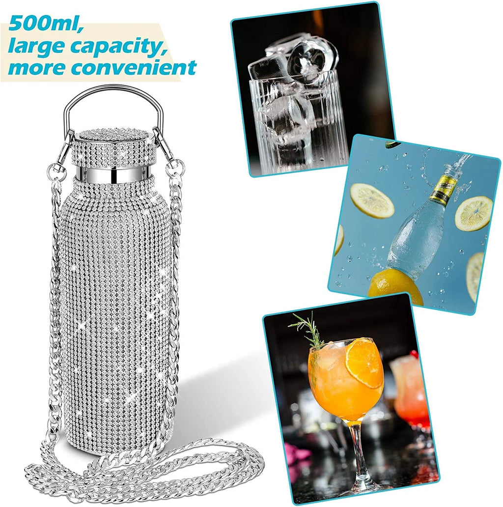 Silver Stainless Steel Insulated Water Bottle with Chain S3661