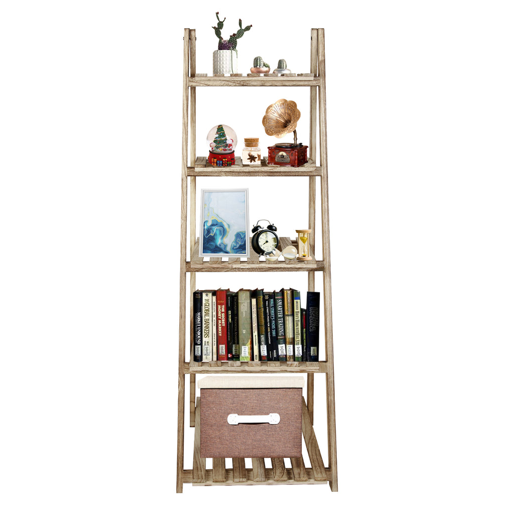 5-Tier Ladder Shelf Bookcase Storage Display Shelf Natural S37768