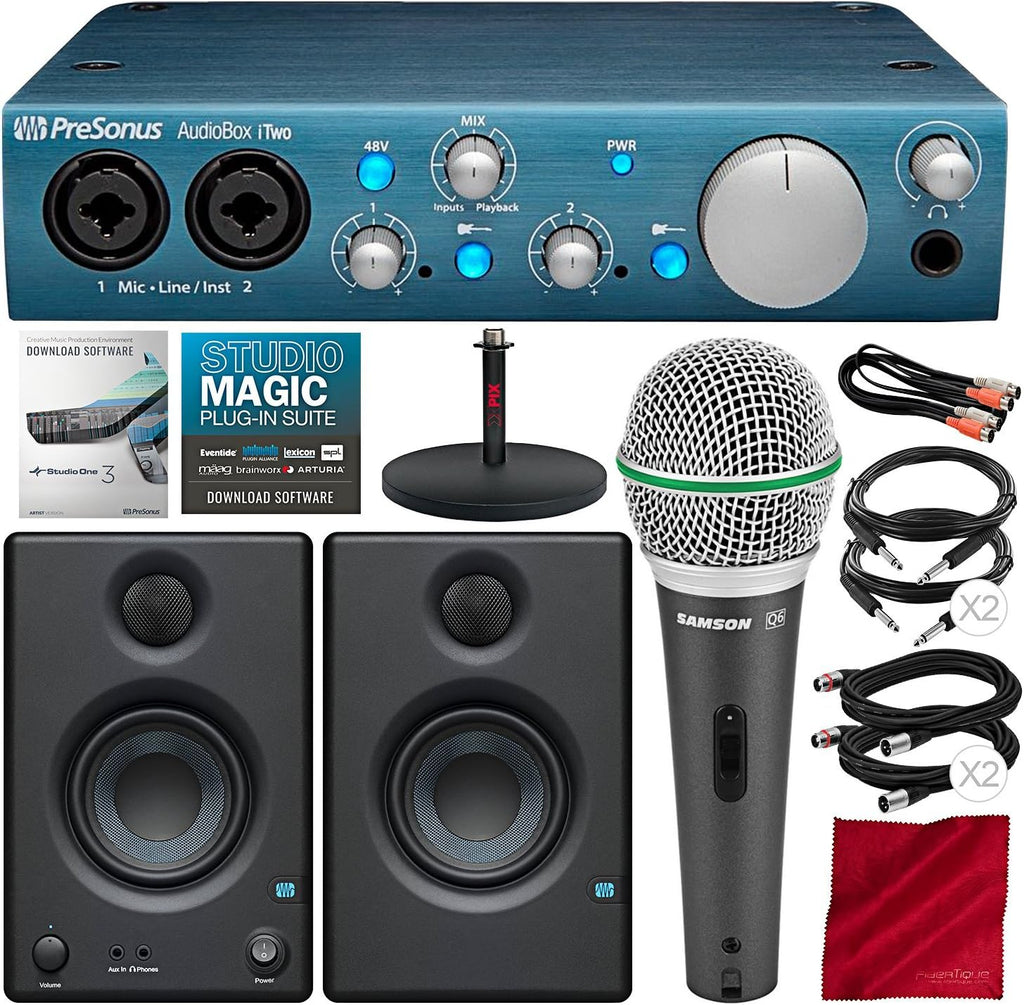 2x2 USB Recording System with Multimedia Reference Monitors and Microphone O169