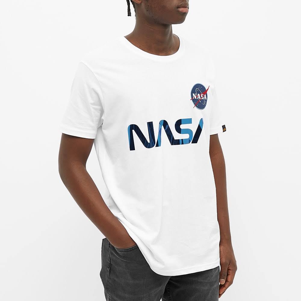 White & Blue Reflective Cotton Tee A573926